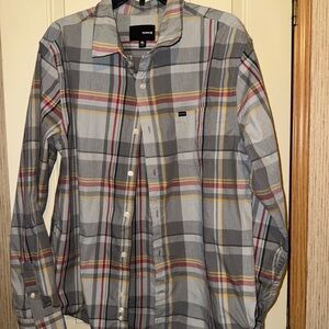 Hurley Gray and Red Plaid Button Down Shirt